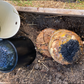 Biochar, obogaten z Organko tekočim gnojilom, pripravljen za dodajanje v zemljo in kompost.