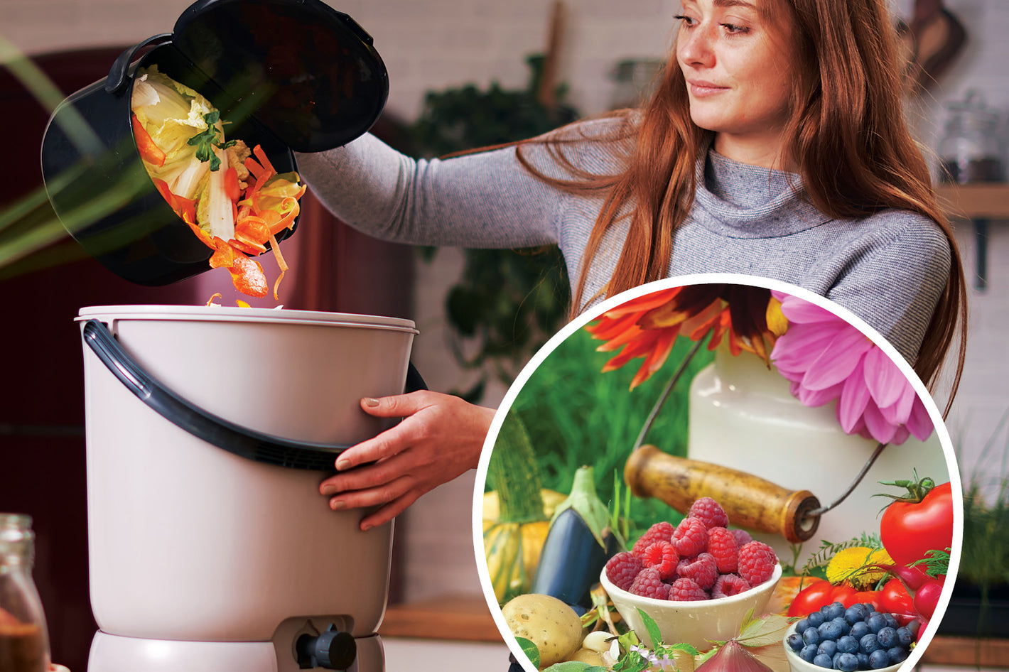 Uporaba Bokashi Essential kompostnika v kuhinji z organskimi odpadki.