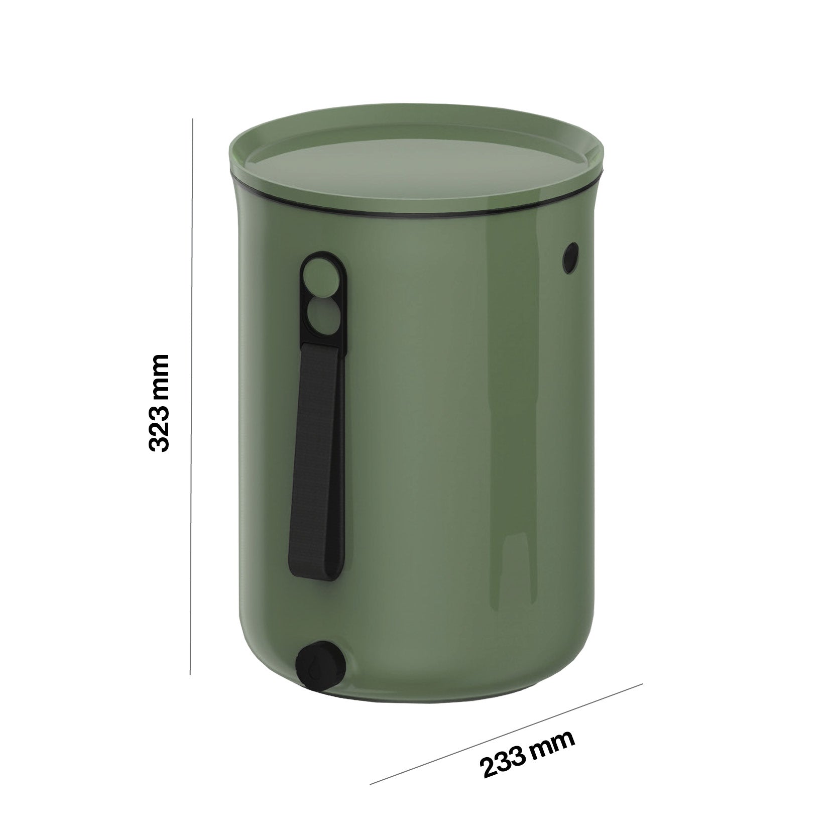 Dimenzije Bokashi Organko 2 kompostnika 9,6 l v zeleni barvi.