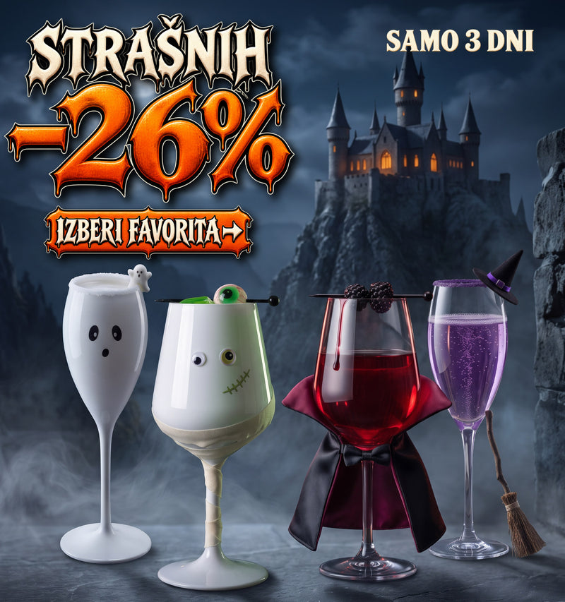 Strašnih -26 % – samo 3 dni. Izberi favorita med kozarci na peclju.