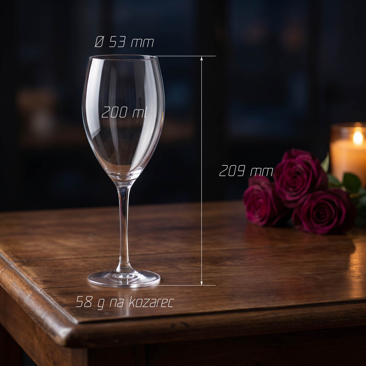 Transparenten Tritan kozarec za penino prostornine 200 ml, višine 209 mm in premera 53 mm