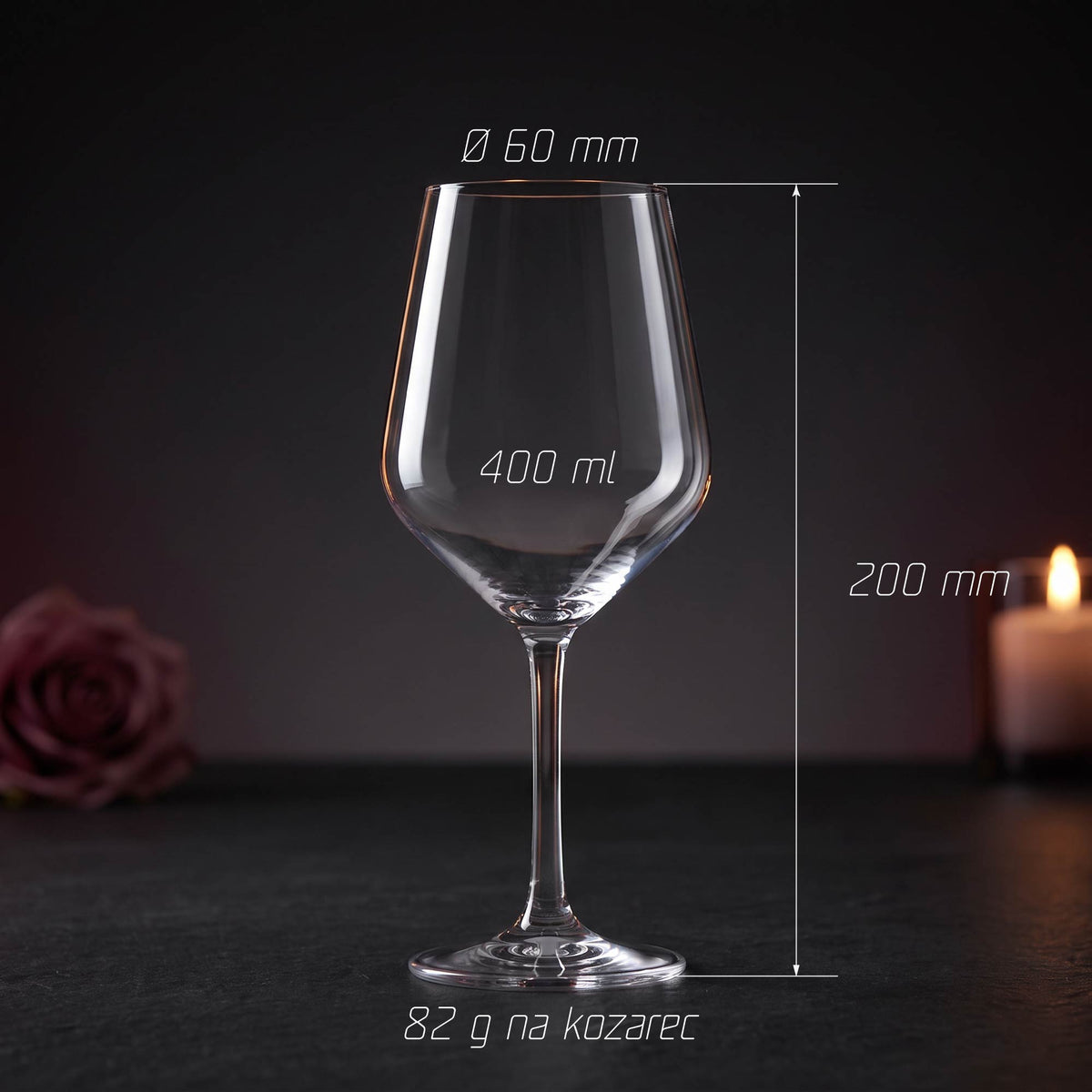 Transparenten Tritan kozarec za vino prostornine 400 ml, višine 200 mm in premera 60 mm