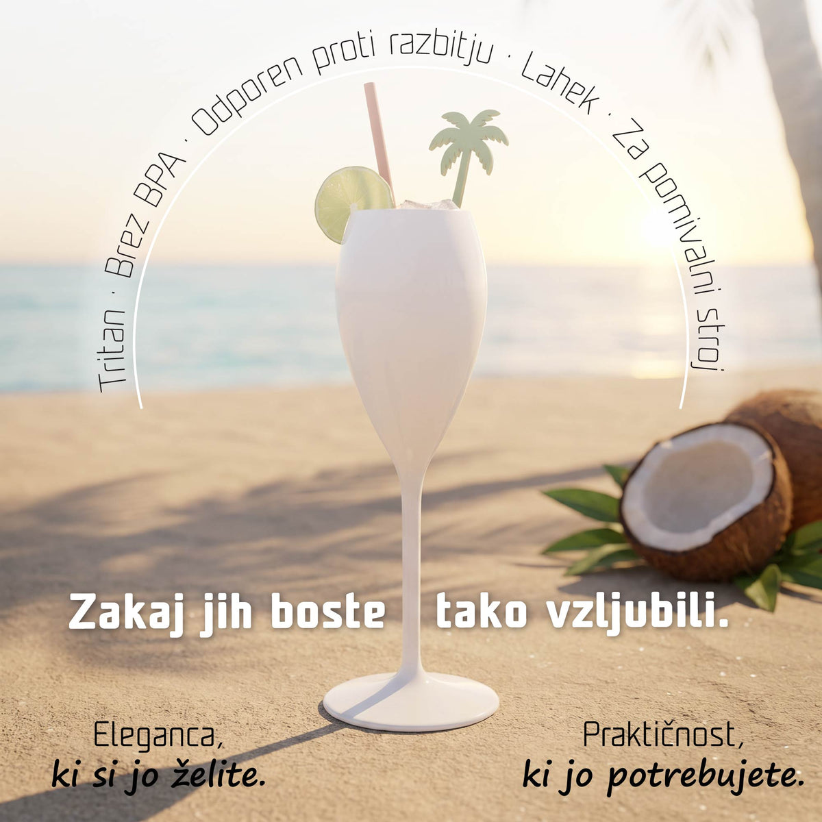 Bel Tritan kozarec za penino, odporen proti razbitju, lahek in primeren za pomivalni stroj