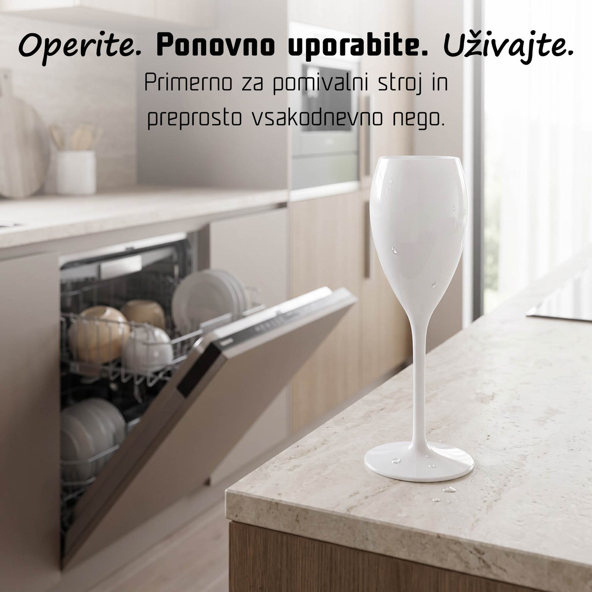Bel Tritan kozarec za penino ob pomivalnem stroju, primeren za večkratno uporabo in enostavno čiščenje