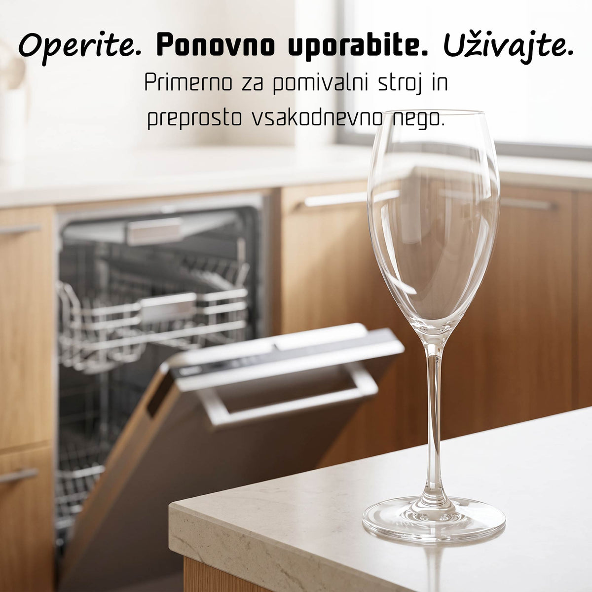 Transparenten Tritan kozarec za penino ob pomivalnem stroju, primeren za večkratno uporabo