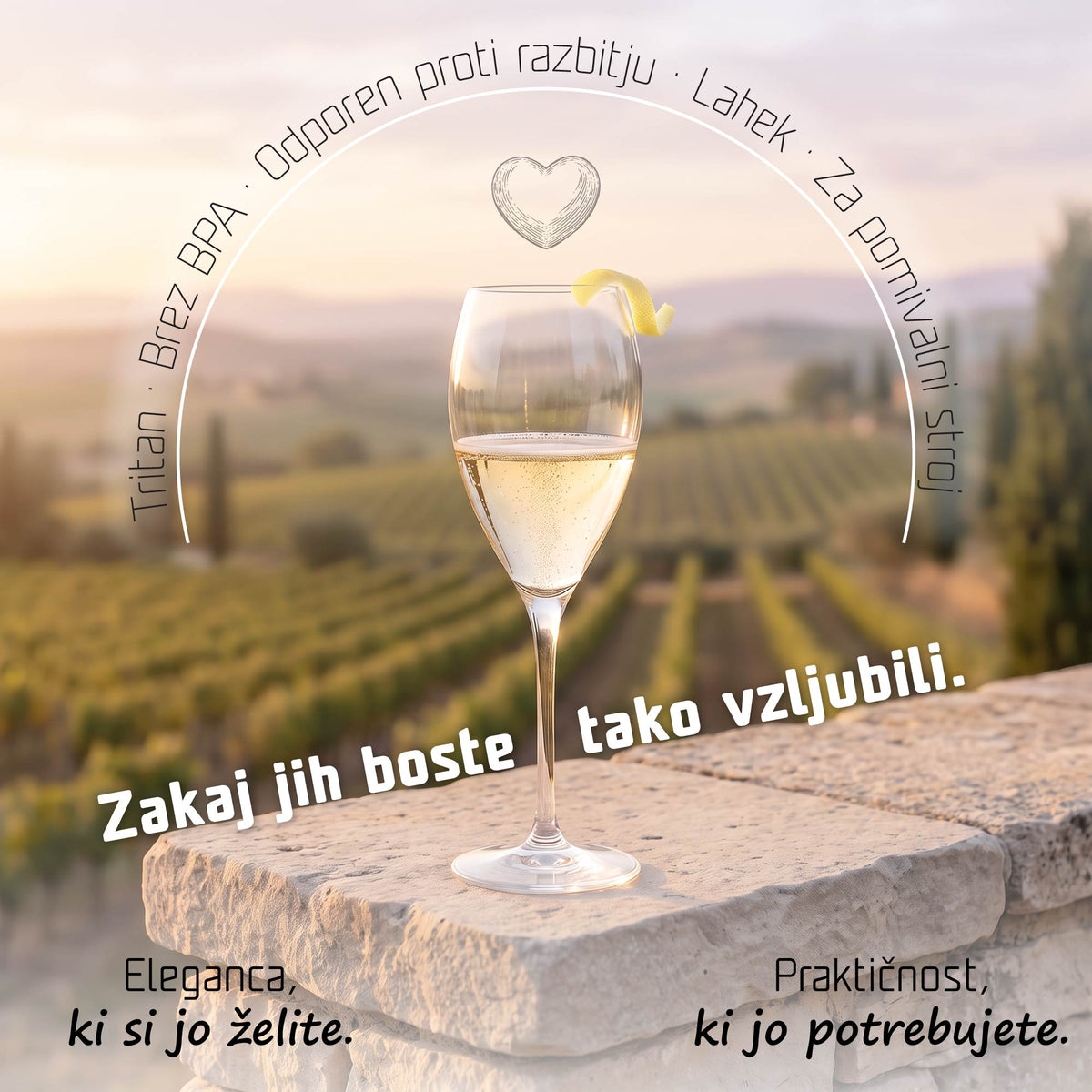 Transparenten Tritan kozarec za penino, odporen proti razbitju, lahek in primeren za pomivalni stroj