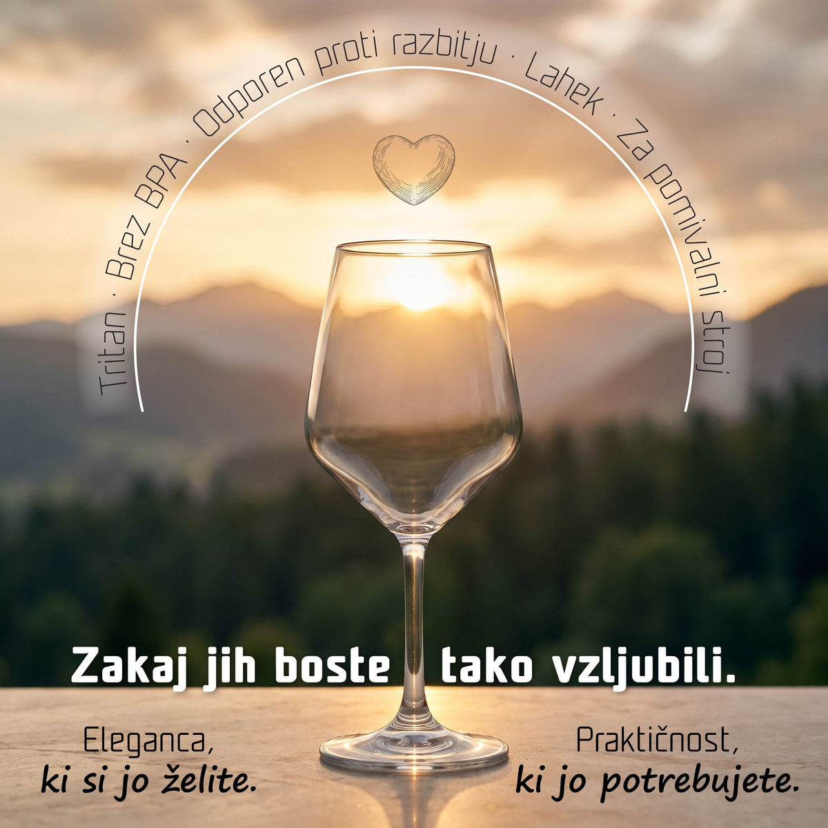 Transparenten Tritan kozarec za vino, odporen proti razbitju, lahek in primeren za pomivalni stroj