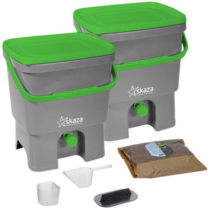 Bokashi Organko 1 – set dveh kompostnikov (2 × 16 L) sivo/zelena